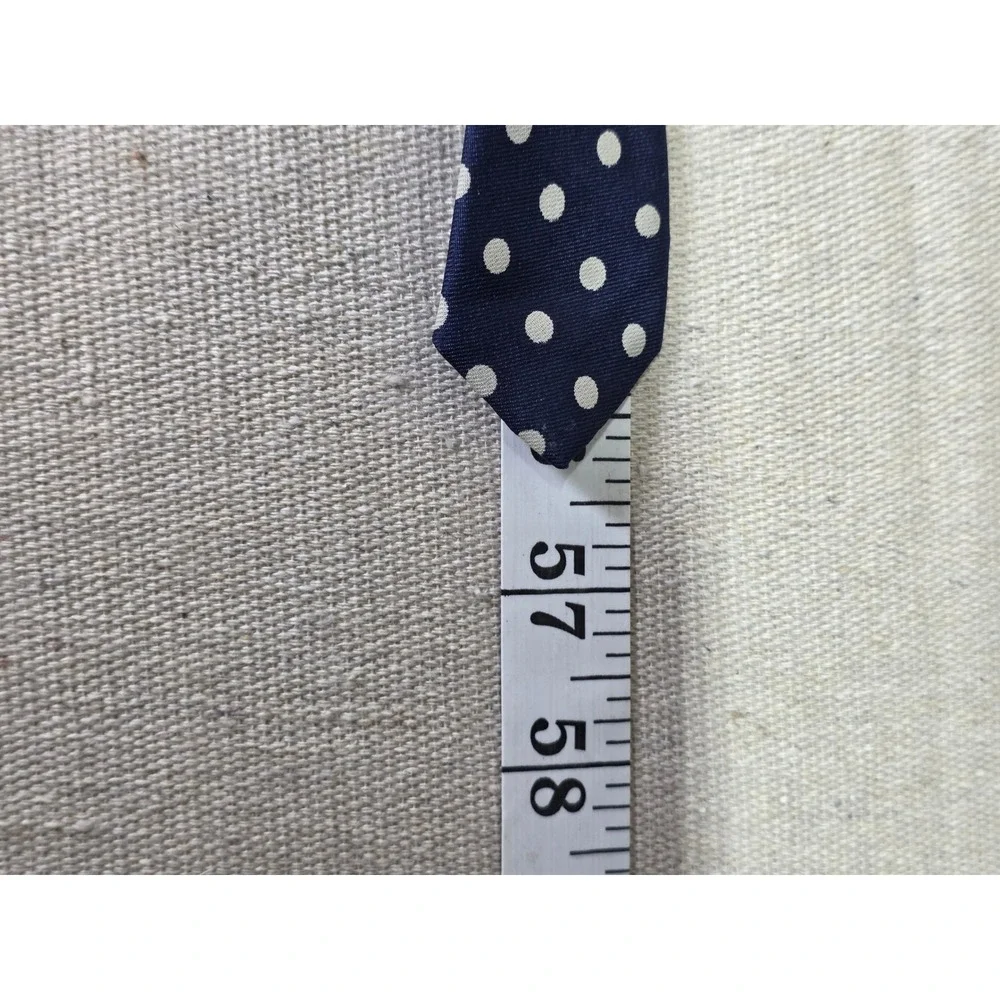 Bill Blass Mens Silk Polka Dot Tie Navy Blue Cream Handmade USA Printed Italy